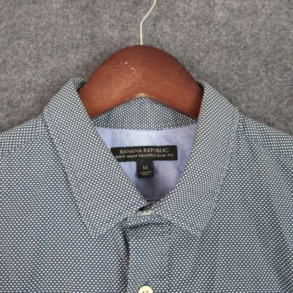 Banana Republic Soft Wash Tailored Slim Fit Shirt Mens Medium Blue Geometric Dot